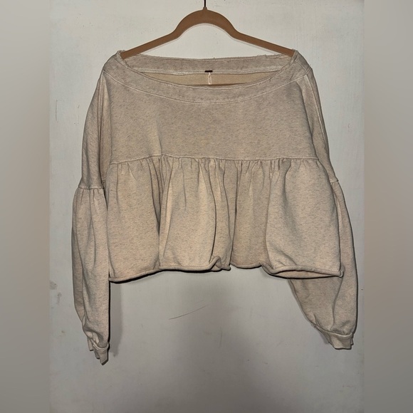 Free People Tops - Free People Cream Ruffle Sweatshirt